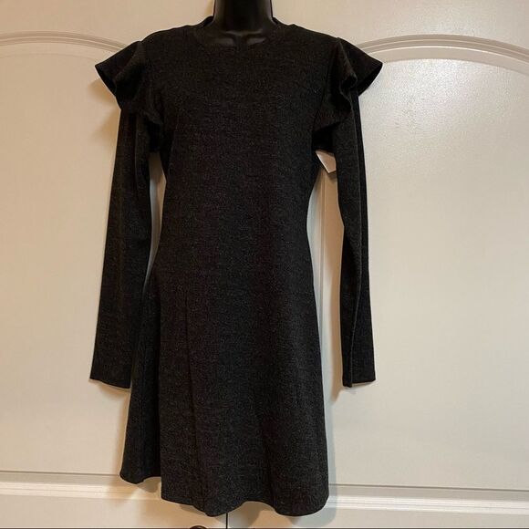 NWT Free Generation LA Gray Ruffle Strong Shoulder Fit & flare Mini Dress M - Picture 5 of 10